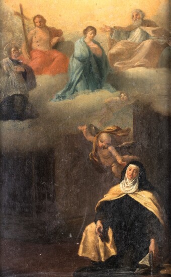 Pittore del XVIII secolo Estasi di Santa Chiara bozzetto per pala d'altare...