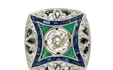 Platinum Emerald Sapphire Diamond Ring