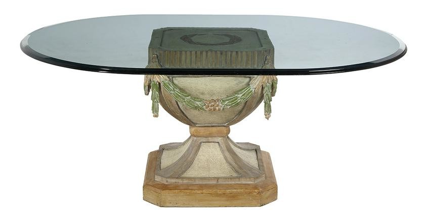 Polychromed Wood and Glass-Top Dining Table