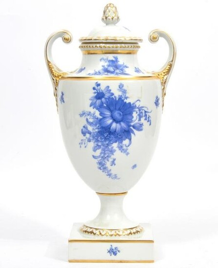 Porcelain Urn with Blue Flowers & Gilt Trim