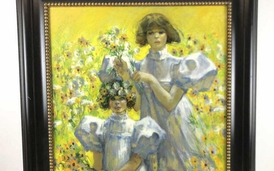 Portrait of 2 Girls in Daisy Field Sight, 29 1/4" x 29