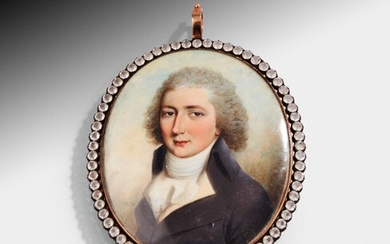 Portrait of a man, oval miniature on ivory, Thomas Hazlehurst, England, circa 1790 | Portrait d'homme, miniature ovale sur ivoire par Thomas Hazlehurst, Angleterre, vers 1790