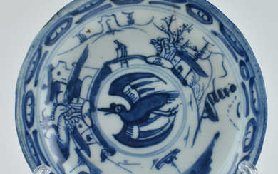 QING DAOGUANG BLUE AND WHITE PLATE 清 道光 青花山水盘