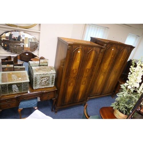 Queen Anne style walnut bedroom suite comprising two double ...