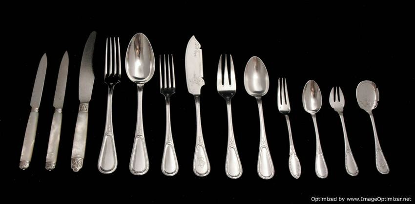 ROUSSEL - FRENCH ANTIQUE STERLING SILVER FLATWARE SET