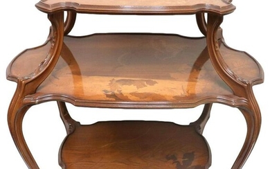 Rare Emile Galle Marquetry 3-Tier Table