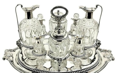 Rare Paul Storr Antique Georgian Silver & Class Cruet Stand Condiment Set 1806