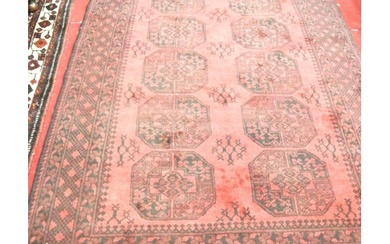 Red Afghan full pile hand woven double knot rug with traditi...