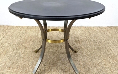 Regency style steel and brass round accent table. Hoof