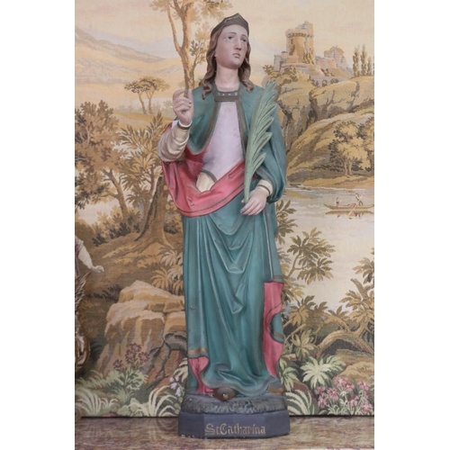 Religious painted plaster statue of Saint Catharina from Ger...