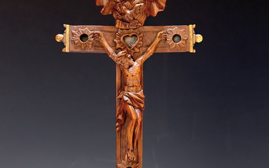 Reliquary cross, Alpine, early 19th century, fruit wood, crucifix with...