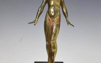 Reproduction bronzed figure of an Art Deco-style dancer