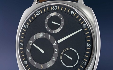 Ressence, Ref. TYPE 1² A very unusual stainless steel limited edition wristwatch with orbiting hour, day of the week, AM/PM display, box and warranty
