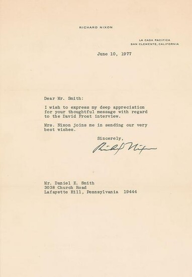 Richard Nixon Typed Letter Signed