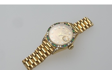 Rolex Lady-Datejust diamond, sapphire and emerald set 18ct g...