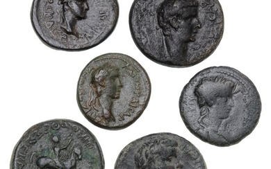 Roman Empire, Caligula, 37–41 AD, Macedonia, Amphipolis, 7.20 g, Asia, Philadelpia, 3.73 g, 4.00 g, RPC 1637, 2473, 3018, 3033, 3076, 3080. (6)