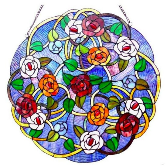 Rose Garden Stained Glass Hanging Window Panel