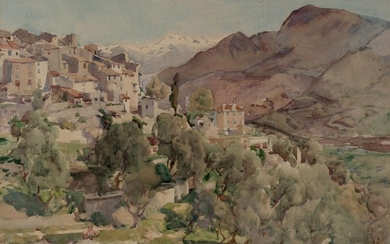 Rose Mead, British 1867-1946- St Paul de Vence, France, 1933; watercolour on paper, signed lower right 'Rose Mead', 34.5 x 49.2 cm Provenance: with Premier Gallery, B25-DBAII36 (according to the label attached to the reverse of the frame). Note: It...