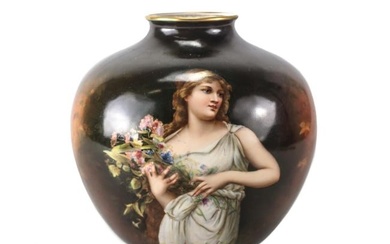 Royal Bonn Hand Painted Porcelain Ginger Jar form Vase Young woman c 1920