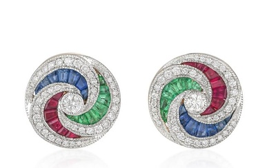 Ruby Sapphire and Emerald Studs