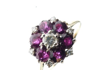 Ruby and diamond set gold cluster ring