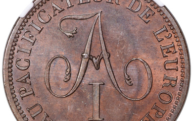 Russia: , Alexander I bronze Medallic "Alexander's Visit to Paris" 2 Francs 1814-A MS64 Brown NGC,...