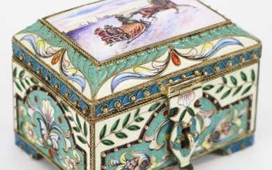 Russian Silver-Gilt and Enamel Casket with Sleigh Scene