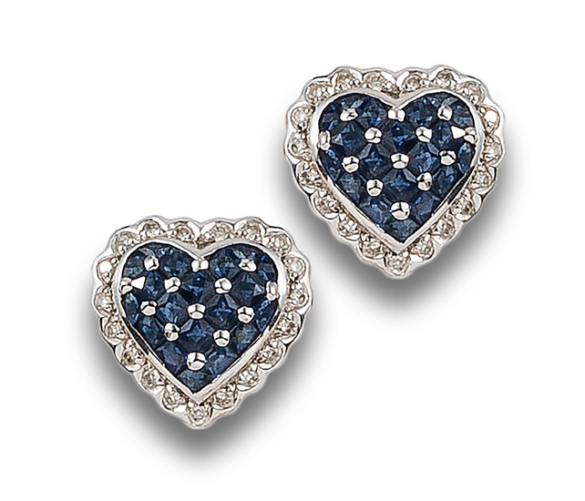 SAPPHIRE AND DIAMONDS HEART EARRINGS, IN WHITE GOLD