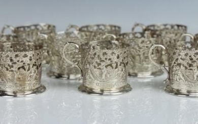 SET OF 12 CONTINENTAL SILVER TEA CUP HOLDER