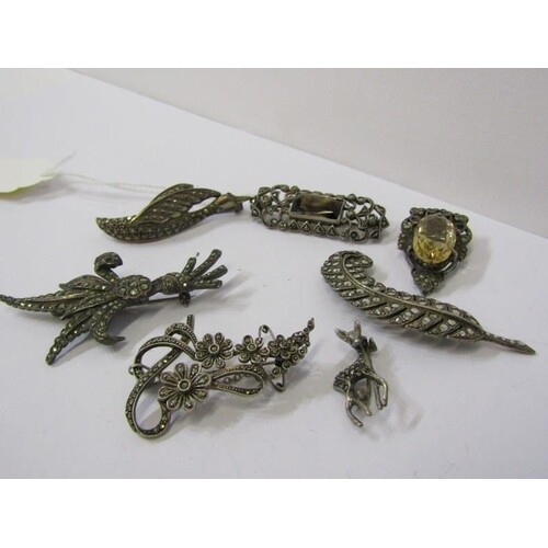 SILVER ITEMS including, stoneset brooches, marcasite brooche...
