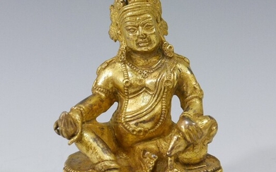 SMALL SINO TIBETAN GILT BRONZE BUDDHA OF WEALTH - 17/18TH CENTURY