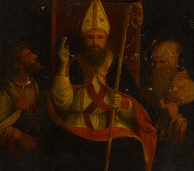 Saint Augustine enthroned with Saint Anthony Abbot and another saint, Andrea Previtali