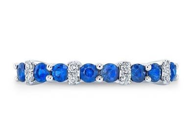 Sapphire And Diamond Single Row Prong-set Band In 14k White Gold