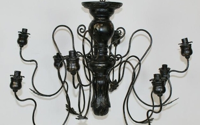 Scrolled Iron & painted wood 8-arm candle chandelier