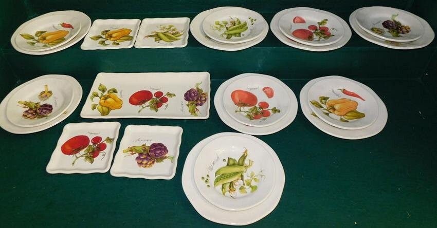 Set Italian Vegetable Paint Decorated Dinner Plates