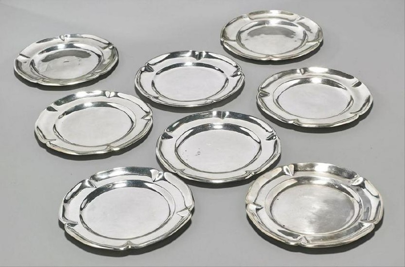 Set Of Eight Mexican Sterling Silver Plates