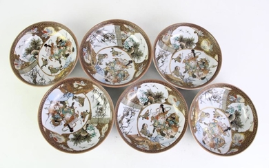 Set Of Six Satsuma Japanese Bowls (Dia 15cm)