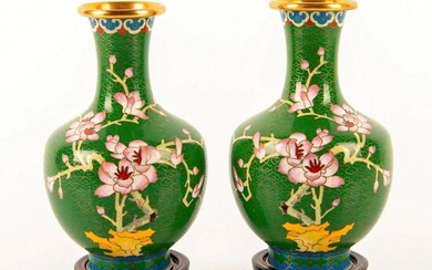 Set of 2 Chinese Brass Cloisonne Vases
