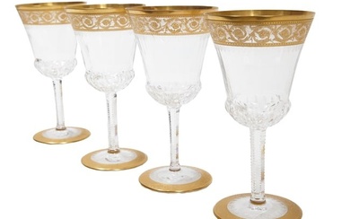 Set of Four Pieces of French St. Louis "Thistle" Stemware, 20th c., with acid etched gilt rims, cut