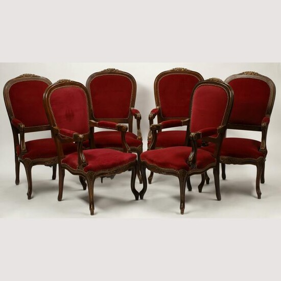 Set of Ten Louis XV Style Parcel Gilt Red Velvet