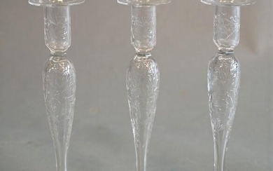 Set of Three Matching Hawkes Cut Glass Candlesticks