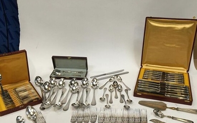 Set of silver-plated metal cutlery and various boxes