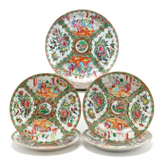 Seven Chinese Export Famille Rose Plates