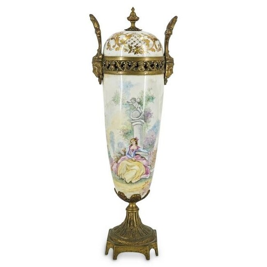Sevres Style Large Porcelain & Bronze Urn