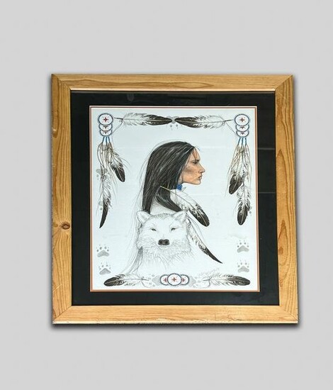 Signed Native American Indian Lithograph by Yei