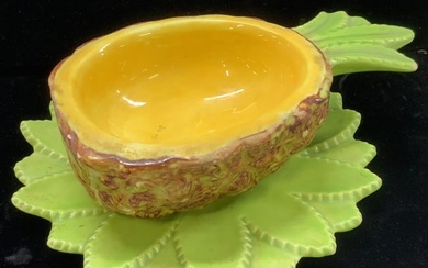Signed Pineapple Majolica Bowl and Under Plate