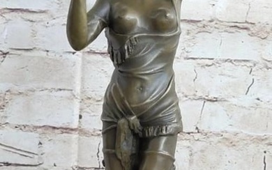 Signed Vitaleh Exotic Nude Bronze Art Deco Sculpture On Marble Base - 8lbs