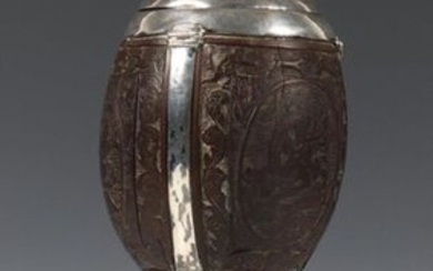 Silver coconut cup, 17th century., The coconut with...