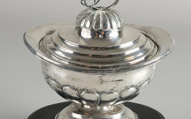 Silver tobacco jar, 833/000, oval model with fluting on