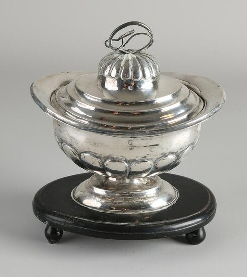 Silver tobacco jar, 833/000, oval model with fluting on